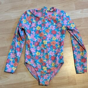Floral Long Sleeve Kids Swimsuit F4A pink blue yellow